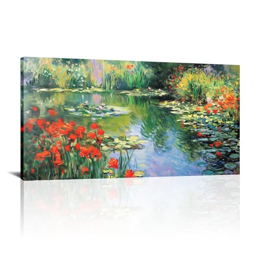 IKDZCM Großer Leinwand-Kunstdruck, Claude Monet-Gemälde, Gartenbild, Leinwandkunstwerk, beeindruckende Garten-Wandkunst für Heimdekoration, 50x102cm(20x40in) mit Rahmen von IKDZCM
