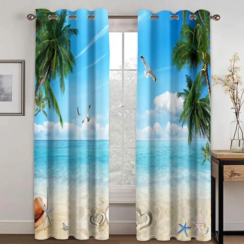 IKDZCM Verdunkelungsvorhänge für Schlafzimmer, 2 Paneele, Sommer, tropischer Strand, Ozean, Stimmung, Urlaub, Wohnzimmer, Dekoration, Küchenvorhänge BxH/2x70x150cm IKDZCM Verdunkelungsvorhänge für Schlafzimmer, 2 Paneele, Sommer, tropischer Strand, Ozean, Stimmung, Urlaub, Wohnzimmer, Dekoration, Küchenvorhänge BxH/2x70x150cm von IKDZCM