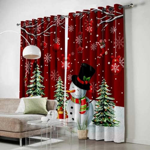 IKDZCM Verdunklungsvorhänge, Cartoon-Motiv, Frohe Weihnachten, Schneemann, Fenstervorhänge, Jalousien für Wohnzimmer, Kinder, Schlafzimmer, Küche, Türdekoration BxH/2x130x245cm von IKDZCM