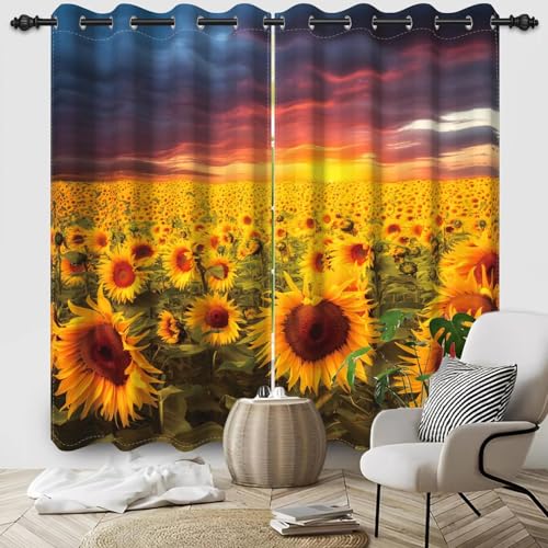 IKDZCM vorhänge BxH/2x125x180cm 2 stücke Ölgemälde Sonnenuntergang Sonnenblumenfeld Fenster Vorhänge Schlafzimmer Wohnzimmer Wohnkultur Blackout Polyester Stoff Vorhänge von IKDZCM