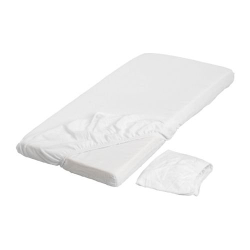 IKEA 2-er Set Babybettlaken "Len" Kinderbett Laken für Matratze in 120x60cm - WEISS - mit Gummiband - 100% BAUMWOLLE von Ikea