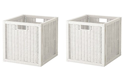 IKEA Rattan Box | Box | Korb (mit Griffen) für Zuhause oder Büro Aufbewahrung | Organisation [[weiß] [Set von 2] von IKEA