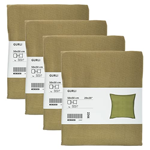 Ikea GURLI Kissenbezüge 50x50 cm (20x20) olivgrün, 100% Baumwolle, Reißverschluss, 204.747.00 - 4er Set von Ikea
