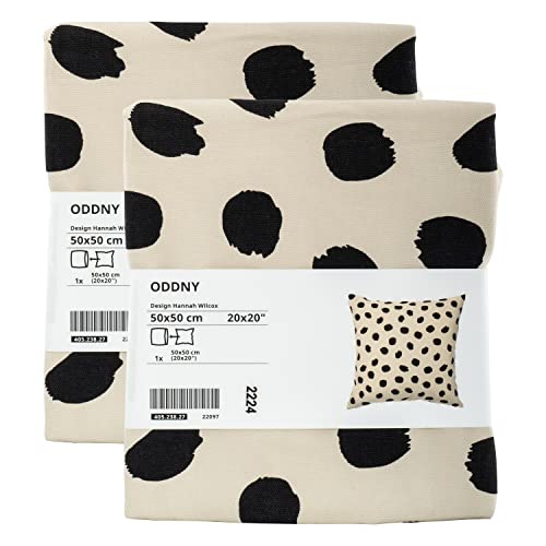 Ikea ODDNY 2er Set Kissenbezüge 50x50 cm (20x20) creme/hellbeige & schwarz gepunktet, 405.238.27 von Ikea