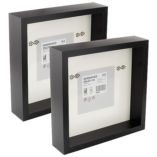 Ikea SANNAHED Deep 3D Box Square Photo Display Frames, Schwarz, 25 x 25 cm (13 x 13 cm mit Matte), Wand/Tischplatte, 604.591.18 – 2er Set von Ikea