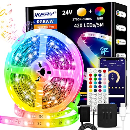 IKERY Weiß & Col. Amb. Lightstrip USB Plus 5m Basis RGBCCT 16 Mio. Farben 5050 LED Stripe Farbwechsel | steuerbar via App | Selbstklebend | Dimmbar Musik Sync | mit Fernbedienung für Party Zuhause IKERY Weiß & Col. Amb. Lightstrip USB Plus 5m Basis RGBCCT 16 Mio. Farben 5050 LED Stripe Farbwechsel | steuerbar via App | Selbstklebend | Dimmbar Musik Sync | mit Fernbedienung für Party Zuhause von IKERY