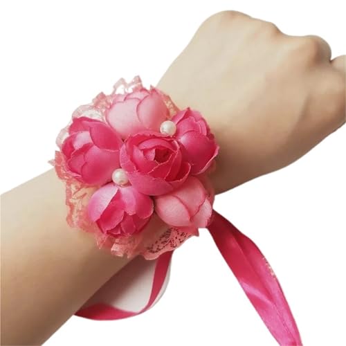 Brautjungfer Hand Blume Brautjungfer Handgelenk Hochzeit Feier Stoff Kunst Simulation Kleine Klar Hand Blumen System Schwester Gruppe(Silk cloth pink wrist flower) von IKFGTJRE