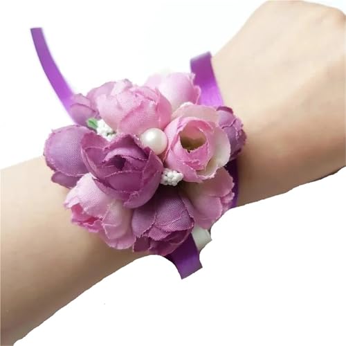 Brautjungfer Hand Blume Brautjungfer Handgelenk Hochzeit Feier Stoff Kunst Simulation Kleine Klar Hand Blumen System Schwester Gruppe(Silk cloth purple wrist flower) von IKFGTJRE