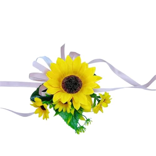 Brautjungfer Hand Blume Brautjungfer Sonnenblumen Handgelenk Bouquet Künstliche Blumen Hochzeit Weihnachtsgeschenke Dekorativ for Besondere Anlässe von IKFGTJRE