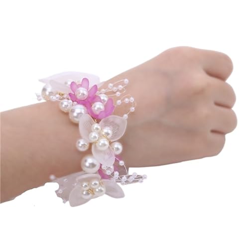 Brautjungfer Hand Blume Handgelenk Blume Künstliche Perlen Brautjungfer Kinder Hand Ehe Schöne Braut Hochzeit Armbänder Mädchen Romantische(Purple) von IKFGTJRE