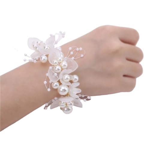 Brautjungfer Hand Blume Handgelenk Blume Künstliche Perlen Brautjungfer Kinder Hand Ehe Schöne Braut Hochzeit Armbänder Mädchen Romantische(White) von IKFGTJRE