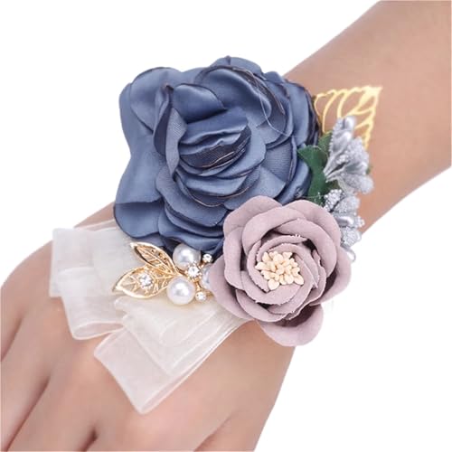 Brautjungfer Hand Blume Künstliche Rose Blumen Handgelenk Corsage Brautjungfer Zubehör Ehe Hand Hochzeit(Blue) von IKFGTJRE