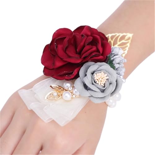 Brautjungfer Hand Blume Künstliche Rose Blumen Handgelenk Corsage Brautjungfer Zubehör Ehe Hand Hochzeit(Color-01) von IKFGTJRE