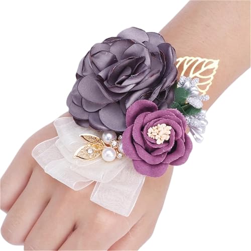 Brautjungfer Hand Blume Künstliche Rose Blumen Handgelenk Corsage Brautjungfer Zubehör Ehe Hand Hochzeit(Grey) von IKFGTJRE