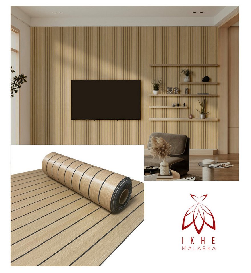 IKHEMalarka Schaumtapete Selbstklebende Dekor Lamellen - Rolle – Holzoptik, PE-Schaum + PVC-Laminat, Holzimitat, (1 Rolle), 40 x 300 cm, Stärke: 2,8 mm, 1,2m² von IKHEMalarka