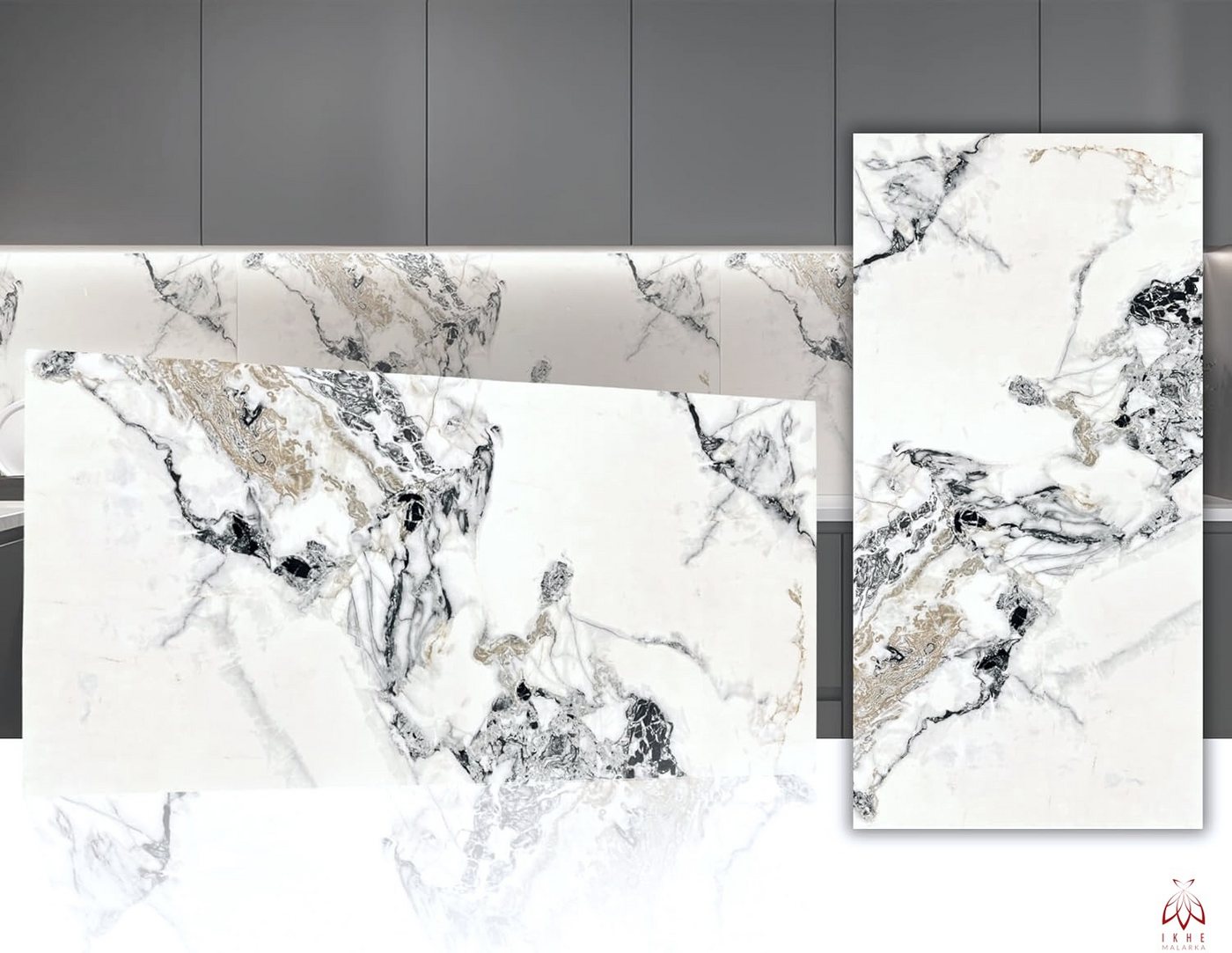 IKHEMalarka Wandpaneel Marmoroptik – Hochwertige PVC Wandverkleidung, BxL: 60x120 cm, 0,72 qm, (0,72m², 1 Stück) Alternative zu Fliesen & Marmor von IKHEMalarka