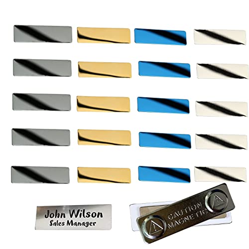IKIER 20 Stück Namensschilder Magnetisches, 2 x 7 cm Leeres Metall Namensschild Abzeichen für Lasergravur Personalisiert Laserhandwerk (Silber, Gold, Blau, Schwarz x 5) von IKIER
