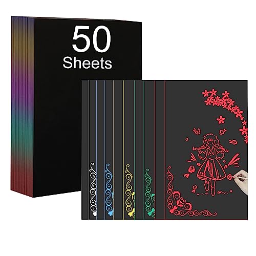 IKIER 50 Stück Kratzbilder Fünf Farben, 28 x 21 cm Kratzpapier Set für Lasergravur, Kratzbild Set zum Zeichnen für Lasergravur DIY Laserhandwerk (Grün, Rot, Blau, Gelb, Weiß x 10 Stück) von IKIER