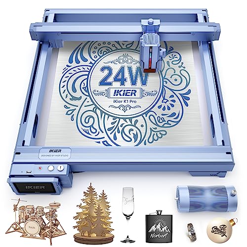IKIER K1 Pro Lasergraviermaschine, 24 W, Lasergravur mit automatischer pneumatischer Unterstützung, intelligente Z-Achse, Tauchschnitt, Offline-Gravur für Holz, Metall, Acryl von IKIER