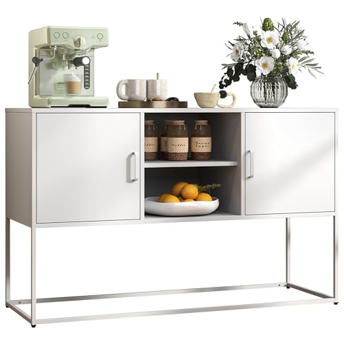 IKIMI Metall-Buffetschrank mit Stauraum, großer moderner Sideboard, Buffettisch mit 2 Türen, Stahl, TV-Ständer, Kaffee-Barschränke, für Esszimmer, Wohnzimmer, Küche von IKIMI