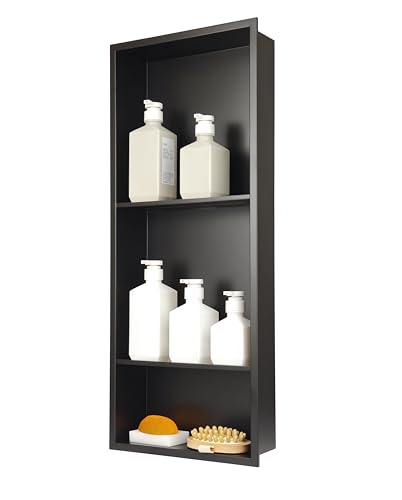 IKITRAEE Edelstahlnische für Duschwand, Duschnischeneinsatz, bereit für Fliesen, Organizer, Aufbewahrung für Zimmer, 3-stöckige Regale, Mattschwarz (Schwarz, 76,2 x 30,5 cm) von IKITRAEE