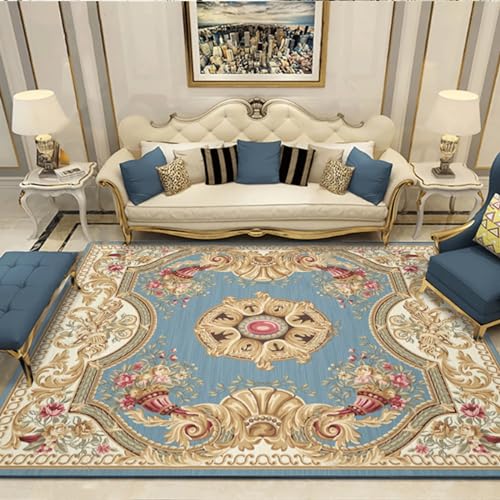 IKMEZS Marokkanischer Teppich für Wohnzimmer, Boho, waschbar, rutschfest, großflächig, weicher Niederflor-Teppich, Bodenmatte für Innenbereich, Küche, Schlafzimmer, Büro, Blau/Creme/Rosa, 200 x 290 cm von IKMEZS
