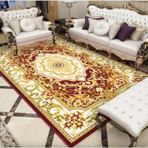 IKMEZS Marokkanischer Vintage-Teppich für Wohnzimmer, maschinenwaschbar, rutschfeste Teppiche für einfache Reinigung, Boho-Stil, weicher Kurzflor-Teppich für Schlafzimmer, Küche, 90 x 150 cm, Rot von IKMEZS
