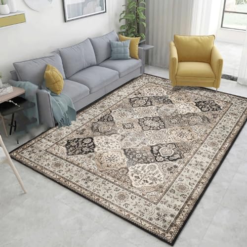 IKMEZS Maschinenwaschbarer Teppich, marokkanischer orientalischer großer Teppich, weiches Gitter-Design, Niederflor-Teppich für Wohnzimmer, rutschfest, leicht zu reinigen, Bodenmatte für Schlafzimmer, von IKMEZS