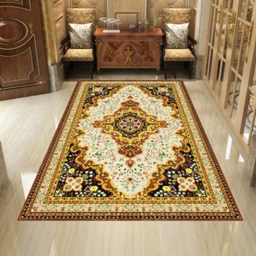 IKMEZS Traditioneller orientalischer Teppich für Wohnzimmer, maschinenwaschbar und rutschfeste Teppiche für einfache Reinigung, Vintage-Stil, Boho, marokkanisch, weicher Kurzflor-Teppich, Bodenmatte von IKMEZS