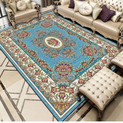 IKMEZS Traditioneller orientalischer großer Teppich für Wohnzimmer, Vintage-Boho-Blumen-Stil, rutschfeste Teppiche für maschinenwaschbar, weicher Kurzflor-Teppich, Bodenmatte für den Innenbereich, von IKMEZS