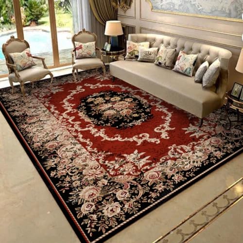 IKMEZS Waschbarer Vintage-Teppich mit marokkanischem Blumenmuster, für Wohnzimmer, rutschfest, großflächig, traditioneller orientalischer Teppich, weicher Kurzflor-Teppich, für Schlafzimmer, Küche, von IKMEZS
