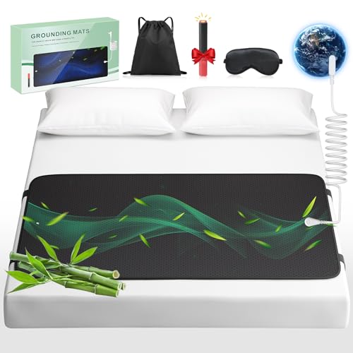Erdungsmatte für Bett mit Leder, verbessert den Schlaf, lindert Stress und Schmerzen, rutschfestes und umweltfreundliches PU-Leder, inklusive Erdungsschnur und Schlafmaske für verbesserte von IKNUH