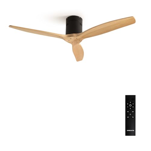 CREATE / WINDCALM M/Deckenventilator ABS Schwarz Hellesholzflügel-Optik mit Fernbedienung / 40W, Leise, Ø132cm, Timer von 1 bis 4 Std., DC-Motor, Sommer-Winterbetrieb von CREATE