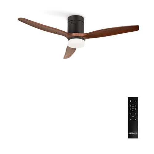 CREATE / WINDCALM M/Deckenventilator ABS mit Beleuchtung Schwarz Dunkelholzflügel-Optik mit Fernbedienung / 40W, Leise, Ø132cm, Timer von 1 bis 4 Std., DC-Motor, Sommer-Winterbetrieb von CREATE