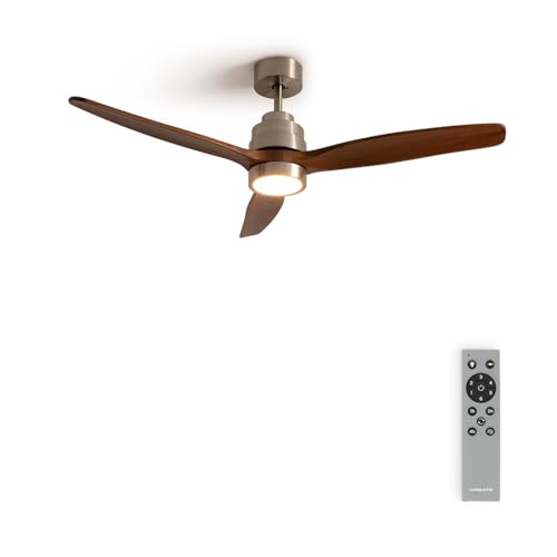 CREATE / WINDSTYLANCE/Deckenventilator Nickel mit Beleuchtung und Fernbedienung, Dunkelholzflügel / 40W, Leise, Ø132 cm, 6 Geschwindigkeiten, Timer, DC-Motor, Sommer-Winterbetrieb von CREATE