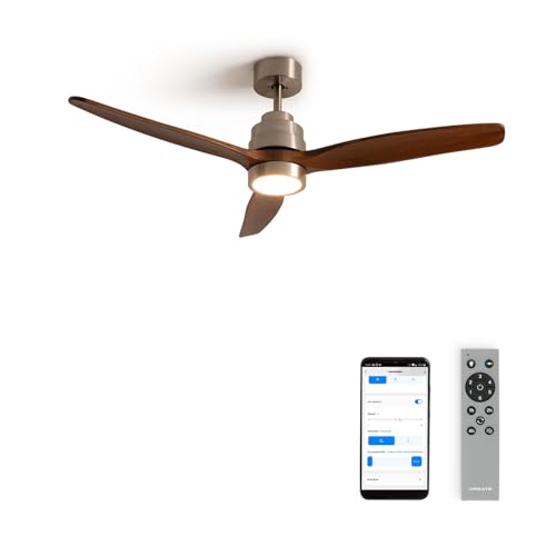 CREATE / WINDSTYLANCE/Deckenventilator Nickel Dunkelholzflügel mit Beleuchtung, WLAN und Fernbedienung / 40W, Leise, Ø132 cm, 6 Geschwindigkeiten, Timer, DC-Motor, Sommer-Winterbetrieb von CREATE