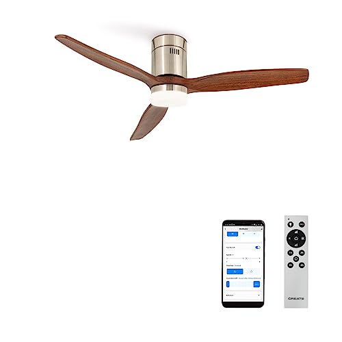 CREATE / WINDCALM/Deckenventilator Nickel Dunkelholzflügel mit Beleuchtung, WLAN und Fernbedienung/Leise, 40W, Ø132 cm, 6 Geschwindigkeiten, Timer, DC-Motor, Sommer-Winterbetrieb von CREATE