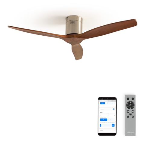 CREATE / WINDCALM/Deckenventilator Nickel Dunkelholzflügel mit WLAN und Fernbedienung/Leise, 40W, Ø132 cm, 6 Geschwindigkeiten, Timer, DC-Motor, Sommer-Winterbetrieb von CREATE