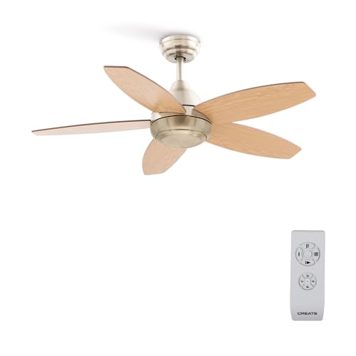 CREATE / WINDFLOWOOD/Deckenventilator Nickel Naturholzflügel mit Fernbedienung/Leise, umkehrbare Flügel, AC-Motor, Programmierbar von 1h bis 4h, 2 Höhen, 3 Lichttemperaturen, 60W, Ø107cm von CREATE