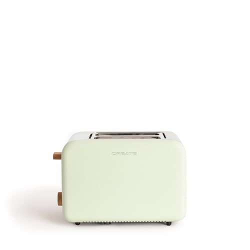 CREATE/TOAST RETRO/Grüner Toaster / 6 Leistungsstufen, Krümelschublade, Thermostat, Auftauen, Aufwärmen, 2 breite Scheibenschlitze, 850W von CREATE