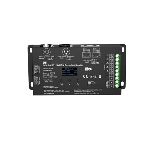 12-24V DMX512 CV OLED D5 ausgestattet mit XLR3 RJ45 8/16Bit 5CH PWM 0-100% Dimm-Decoder-Hauptcontroller, geeignet for RGB+CCT-LED-Streifen 12-24V DMX512 CV OLED D5 ausgestattet mit XLR3 RJ45 8/16Bit 5CH PWM 0-100% Dimm-Decoder-Hauptcontroller, geeignet for RGB+CCT-LED-Streifen von IKPGBZXM