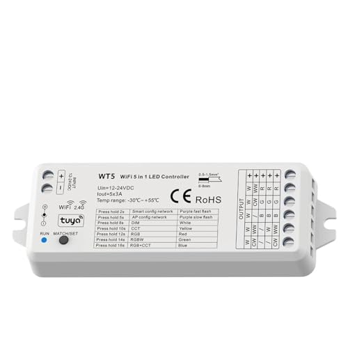 1PCS WT5 RGBCCT Controller 12V 24V DC 5-in-1 Dimmer RGB CCT RGBW LED Licht Streifen Touch Panel 2,4G Controller(WT5 Receiver Only) von IKPGBZXM
