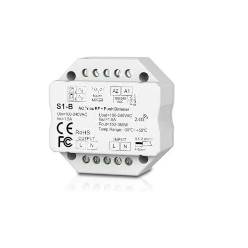 2,4G AC Triac LED Dimmen Controller 110V 220V 230V Taste Schalter Kreis Dimmen fernbedienung Monochrome Licht(S1 B) von IKPGBZXM