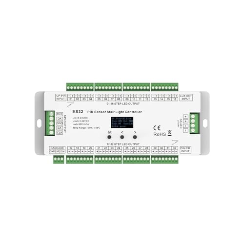32-Kanal-LED-Treppensteuerung, PIR-Bewegungssensor, 12 V, 5 V, 24 V DC, Schrittsteuerung for einfarbige RGB-Pixel-Streifenlichter ES32 von IKPGBZXM