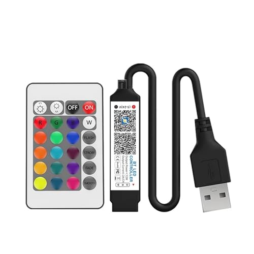 Bluetooth-RGB-LED-Lichtleisten-Controller mit 24-Tasten-Infrarot-Fernbedienung, Dimmer, Musik-Telefon, APP-Steuerung, Helligkeitsanpassung, geeignet for 5050 Bandlichter(24 keys USB5V) von IKPGBZXM