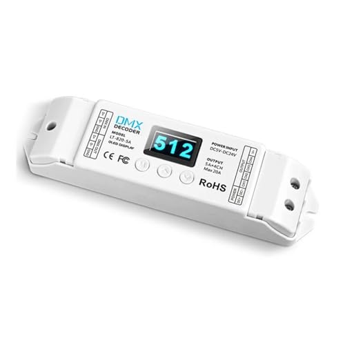 DMX/RDM 4-Kanal-CV-Konstantspannungsdecoder DC12-24V 4A/CH 20A OLED-Display DMX512 Slave grüner Anschlussanschluss DIN-Schiene(LT-820-5A) von IKPGBZXM