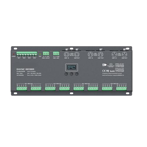 DMX/RDM CV-Decoder DC12-24V 3A/CH 32 Kanäle 96A (32CH) 24 Kanäle 72A (24CH) 3-poliger XLR, 5-poliger XLR, RJ45, grüner Anschluss(32 Channel OLED) von IKPGBZXM