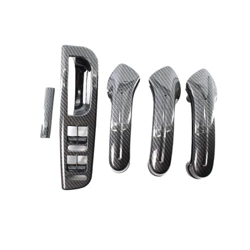 Auto Carbon Korn Master Fenster Schalter Bedienfeld Trim Lünette + 3 Innen Tür Haltegriff Set Kompatibel Für VW Jetta Golf MK4 1999-2004 von IKQSVKQR
