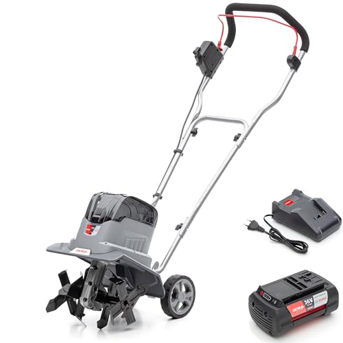 IKRA 36V Akku Bodenhacke Motorhacke IB-TC 36, zwei Arbeitsbreiten 19-30 cm, inkl. Akku 36V 4Ah & Ladegerät, kompatibel mit Bosch von IKRA
