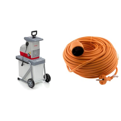 IKRA 81002880 Elektro Gartenhäcksler Walzenhäcksler ILH 3000 A, leise robust wartungsarm, Starke 3.000 Watt, Aststärke bis 44mm, 230 V & Zenitech Prolongateur 16A HO5VVF 2x1.5 Orange 40m von IKRA